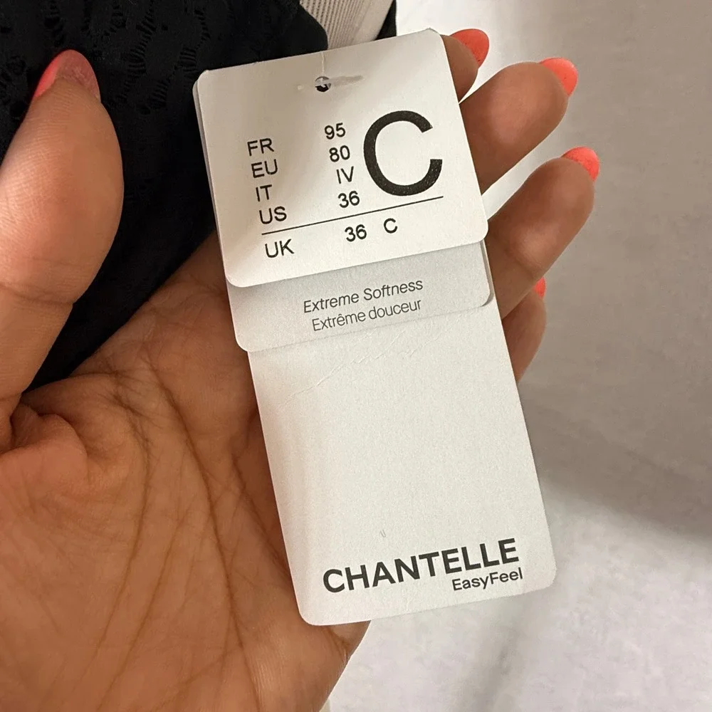 Chantelle Norah EasyFeel Black Floral Lace Unlined Underwire Bra 13F1 36C NEW